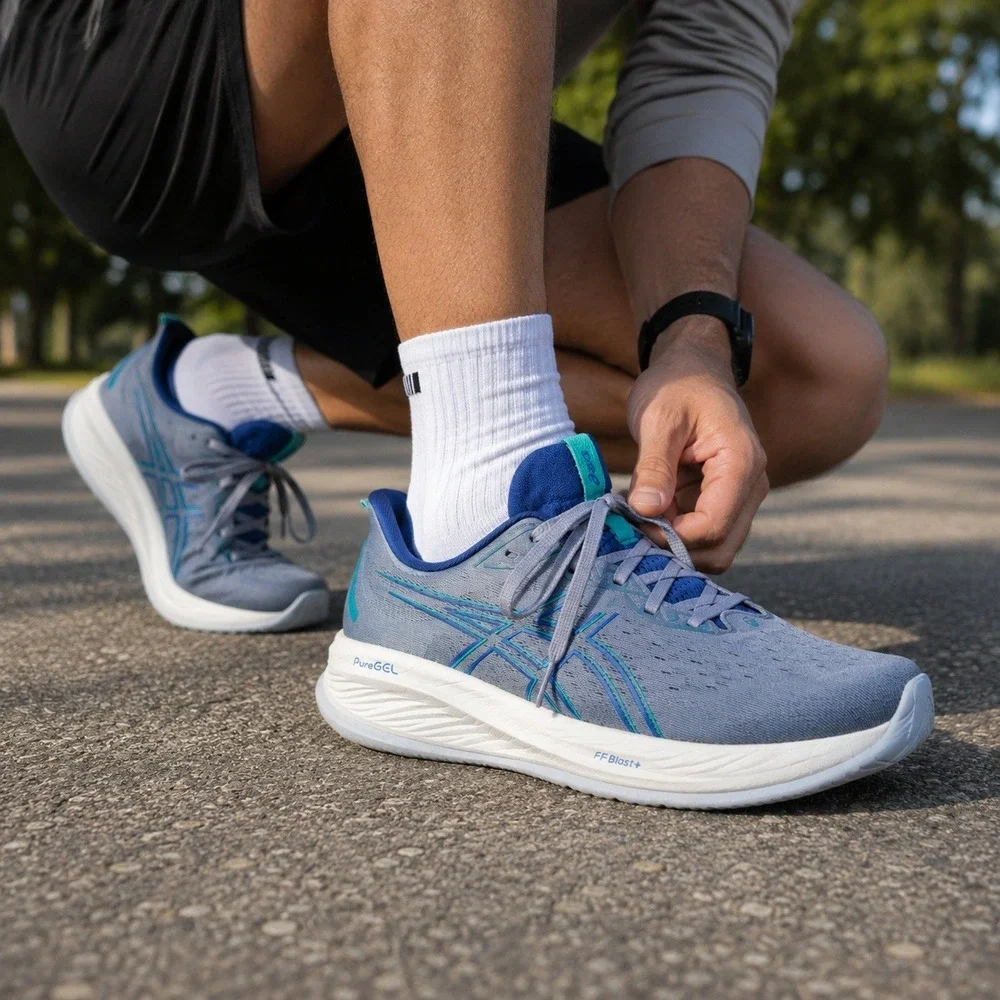 ASICS Gel Cumulus 26 Running Shoes PureGEL FF Blast Plus Gray Blue Men's 11.5